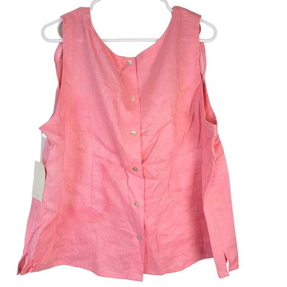 Vintage 90s Linen Shirt Set Women 2X Plus Colorful Blouse Tank Top Pink New Tags - Picture 11 of 15